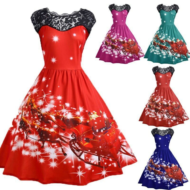 Christmas Lace Print Fashion Dress My Store Christmas Lace Print Fashion Dress My Store