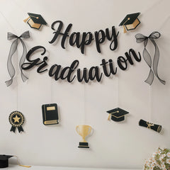 2026 Graduation Decorations, Black and Gold Banner, Background Wall, Bow Hanging Ornaments
