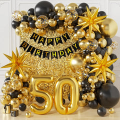 50th Birthday Decorations for Men and Women, Happy 60th Birthday Banner Balloons Arch Kit, Black and Gold 40 Balloon Numbers