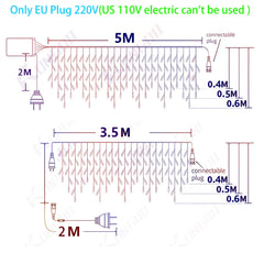40M LED Curtain Icicle String Fairy Lights Garland Remote Outdoor For Christmas New Year Birthday Wedding Street Holiday Decor