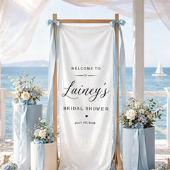 Personalized Bridal Shower Welcome Fabric Sign Boho Wedding Backdrop Banner Rustic Outdoor Engagement Party Bachelorette Decor