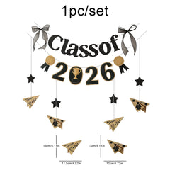 2026 Graduation Decorations, Black and Gold Banner, Background Wall, Bow Hanging Ornaments