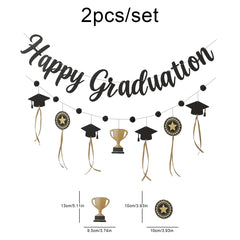 2026 Graduation Decorations, Black and Gold Banner, Background Wall, Bow Hanging Ornaments