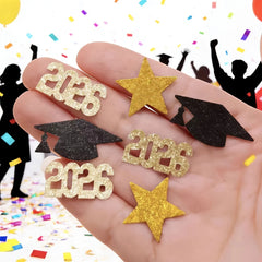 100pcs Graduation Party Confetti – 2026 Doctor Hat & Star 3 Styles Mixed, Table Decoration for Graduation Season Events
