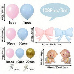 Gender Reveal Balloon Garland Kit with Bow & Baby Balloons - Chrome Metallic Latex for Baby Shower, Birthday Wedding Decor