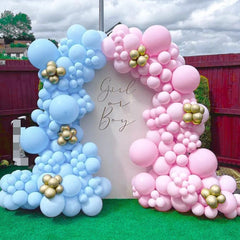 Gender Reveal Balloon Garland Kit with Bow & Baby Balloons - Chrome Metallic Latex for Baby Shower, Birthday Wedding Decor