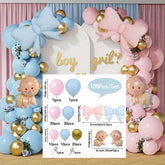 Gender Reveal Balloon Garland Kit with Bow & Baby Balloons - Chrome Metallic Latex for Baby Shower, Birthday Wedding Decor