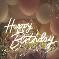 Warm White Happy Birthday Neon Sign for Events Party Decoration Backdrop LED Light Up Sign Wall Hanging