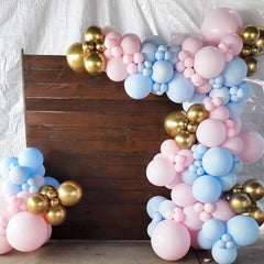 Gender Reveal Balloon Garland Kit with Bow & Baby Balloons - Chrome Metallic Latex for Baby Shower, Birthday Wedding Decor