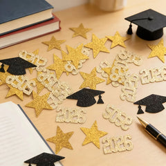 100pcs Graduation Party Confetti – 2026 Doctor Hat & Star 3 Styles Mixed, Table Decoration for Graduation Season Events