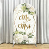 White Arch Backdrop Cover with Gold Mr & Mrs Floral Design