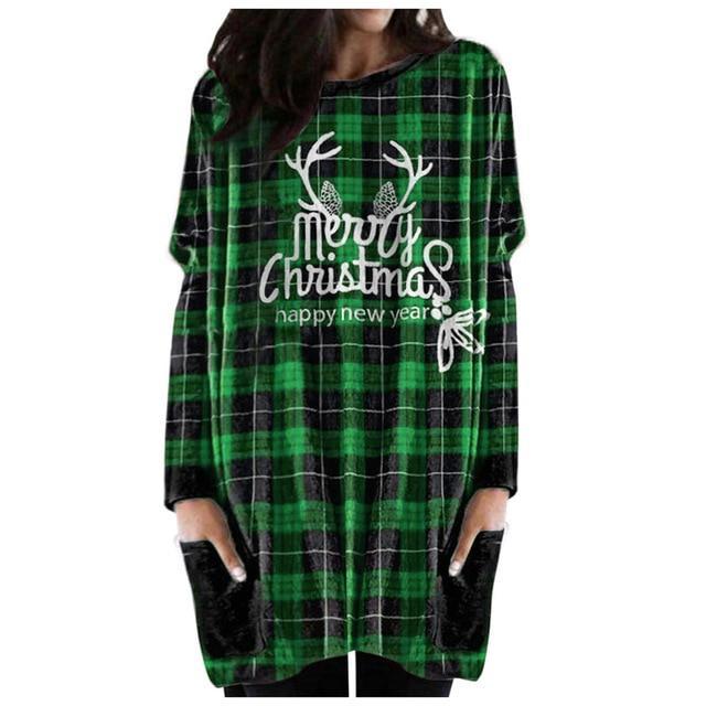 Autumn Christmas Check Print Long Sleeve T-shirt