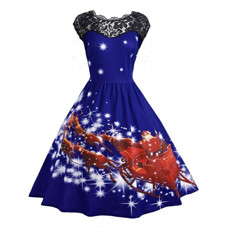 Christmas Lace Print Fashion Dress My Store Christmas Lace Print Fashion Dress My Store