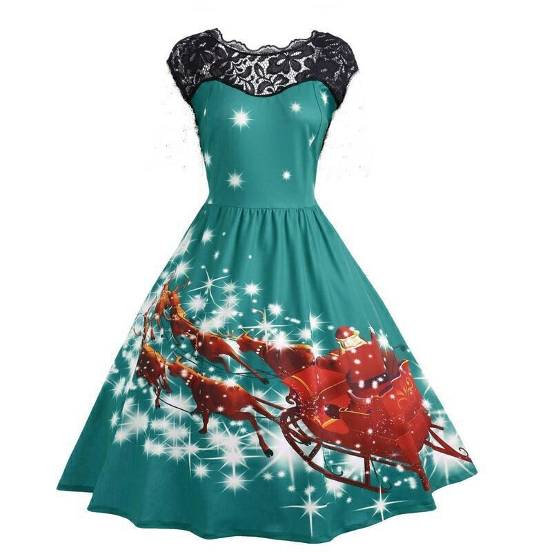 Christmas Lace Print Fashion Dress