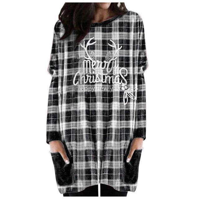 Autumn Christmas Check Print Long Sleeve T-shirt