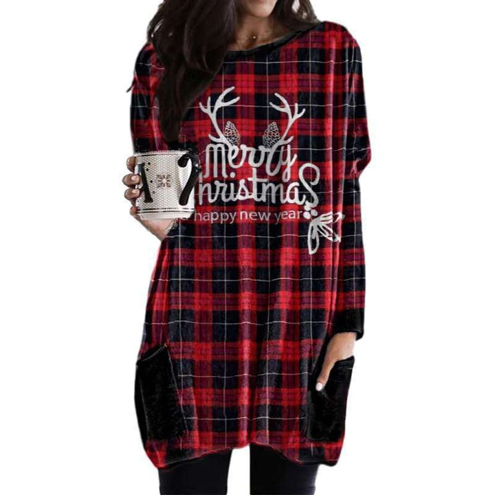 Christmas Check Print Oversized Long Sleeve T-Shirt