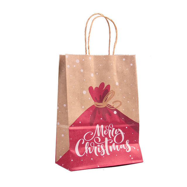 Christmas Kraft Paper Gift Bags Set of 5