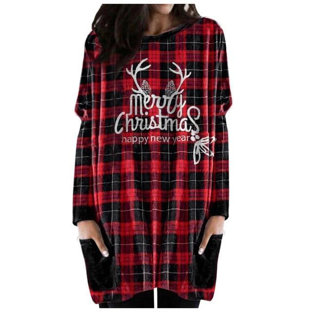 Autumn Christmas Check Print Long Sleeve T-shirt