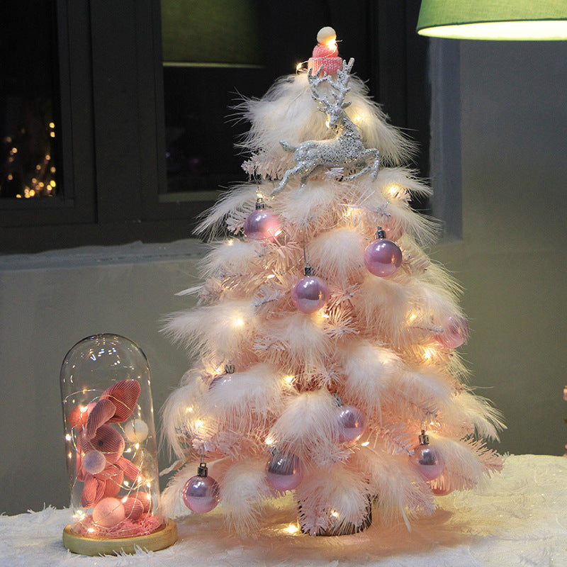 Pink Feather Mini Christmas Tree with LED Lights