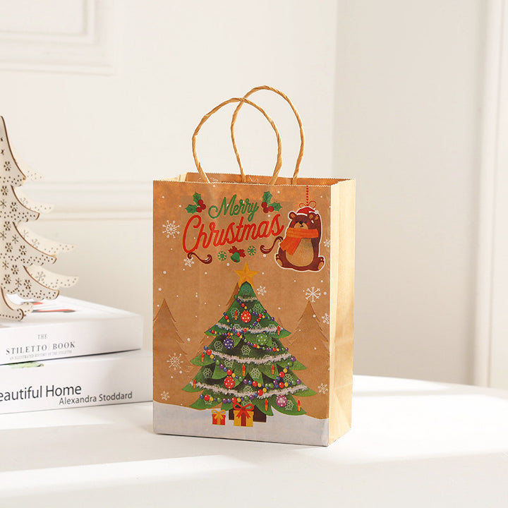 Christmas Kraft Paper Gift Bag with Rope Handle