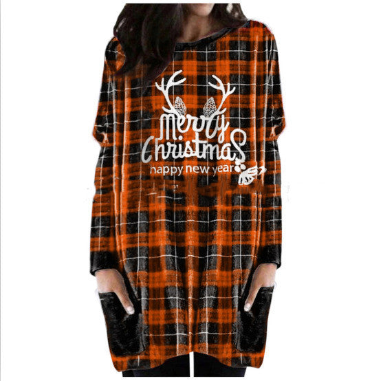 Autumn Christmas Check Print Long Sleeve T-shirt