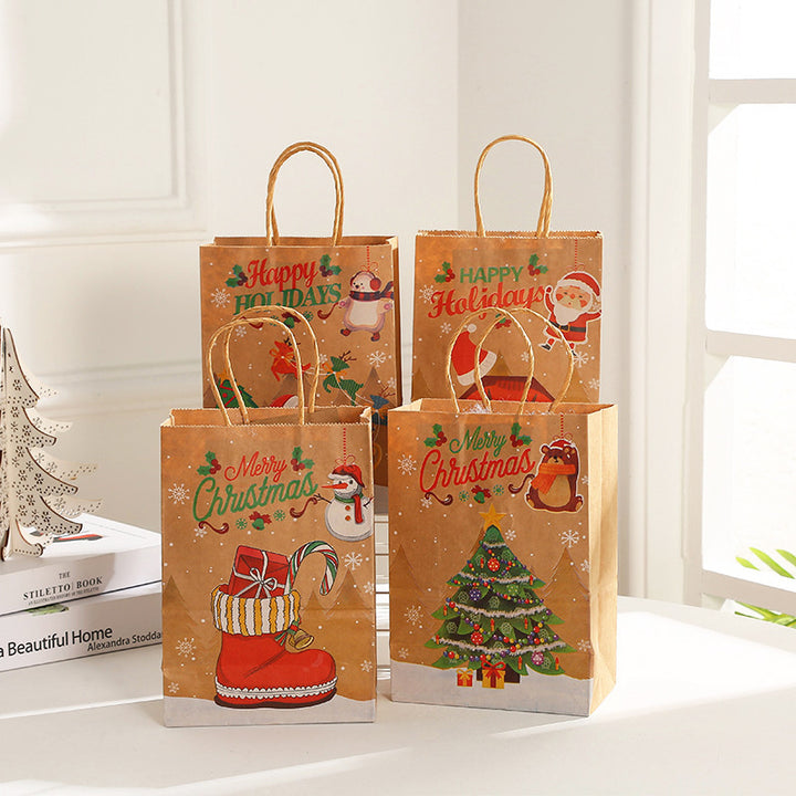 Christmas Kraft Paper Gift Bag with Rope Handle