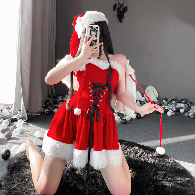 Women's Christmas Gold Velvet Dress Set