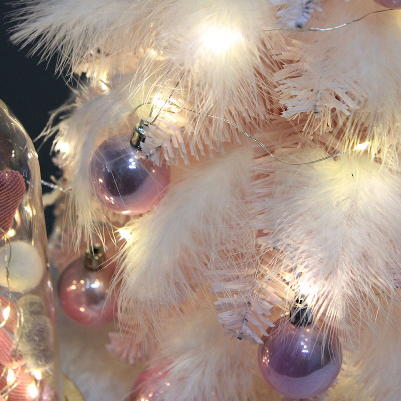 Pink Feather Mini Christmas Tree with LED Lights