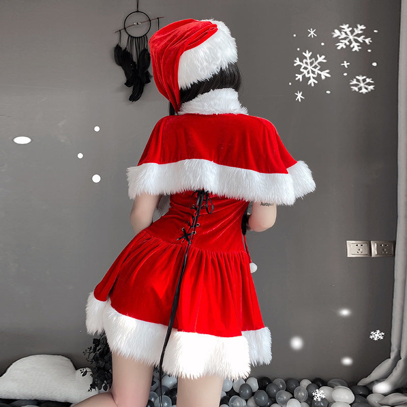 Women's Christmas Gold Velvet Dress Set