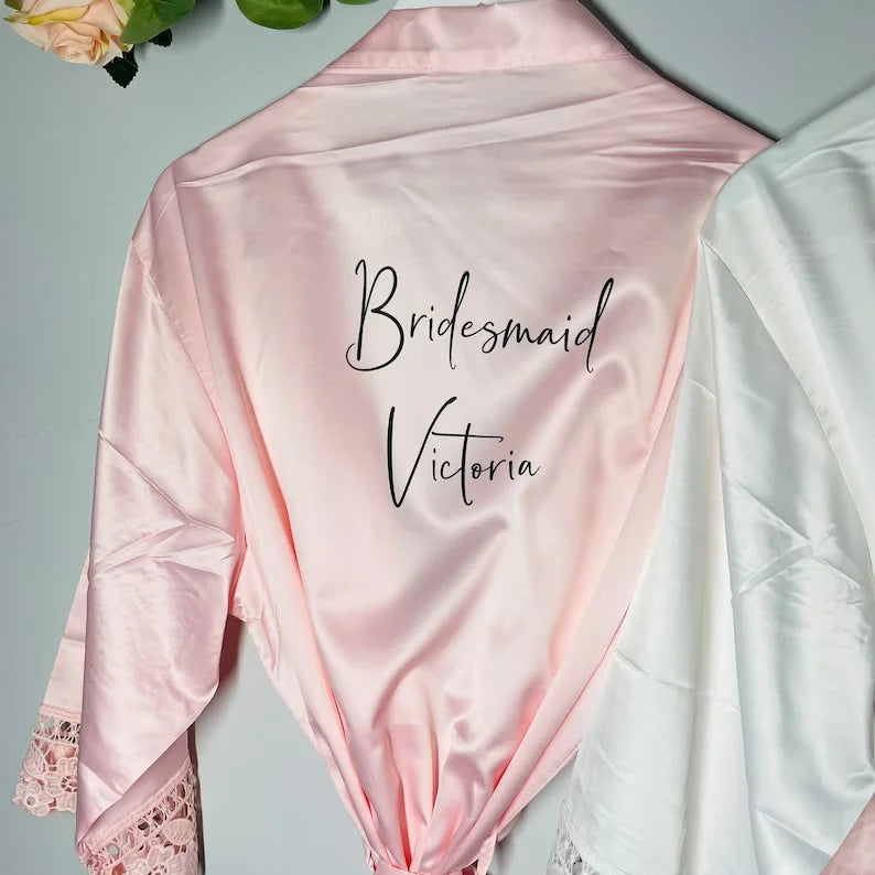 Sega Personalised Bride Kimono Wedding Bridesmaid Custom Lace Robes Bride to Be Dressing Gown Satin Silk Personalized Name Gifts
