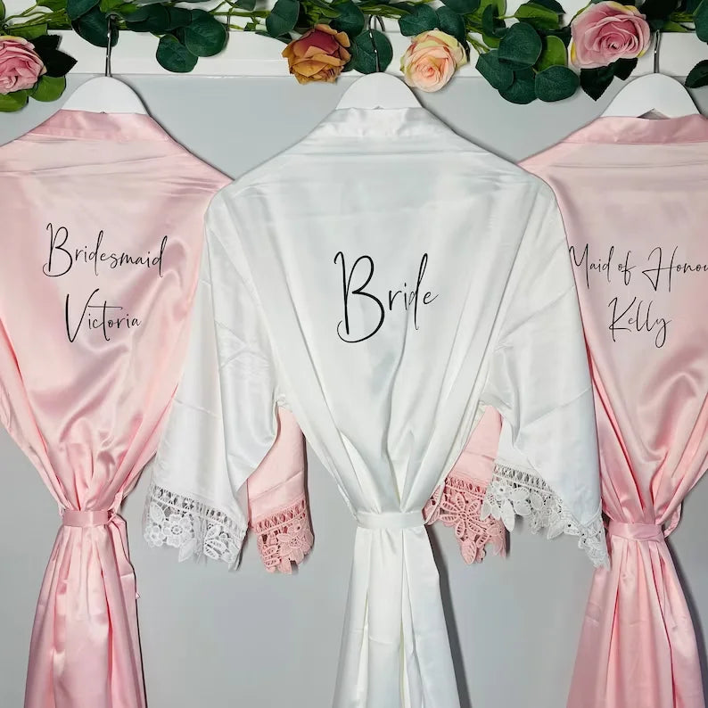 Sega Personalised Bride Kimono Wedding Bridesmaid Custom Lace Robes Bride to Be Dressing Gown Satin Silk Personalized Name Gifts