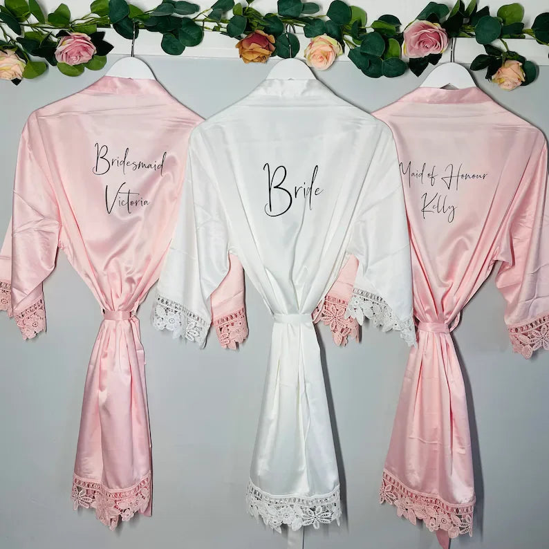 Sega Personalised Bride Kimono Wedding Bridesmaid Custom Lace Robes Bride to Be Dressing Gown Satin Silk Personalized Name Gifts
