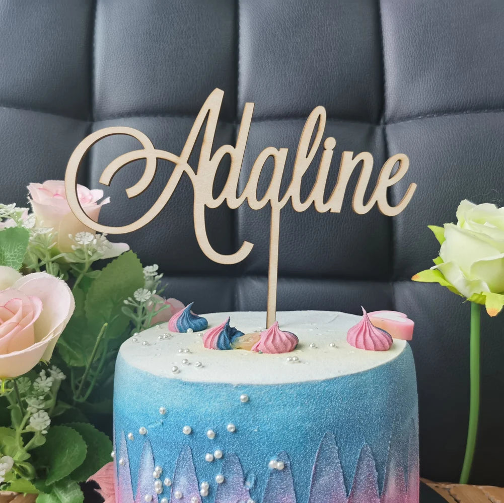 Personalized Name Wooden Acrylic Cake Topper, Custom Happy Birthday Cake Topper Party Decoration Kids Birthday Party Supplies