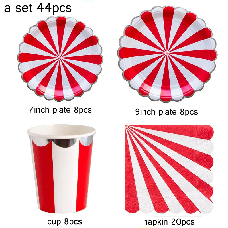 44pcs/set Multicolor Stripe Gold Foil Disposable Tableware Plate Cup Napkin Christmas New Year Birthday Party Decor Supplies