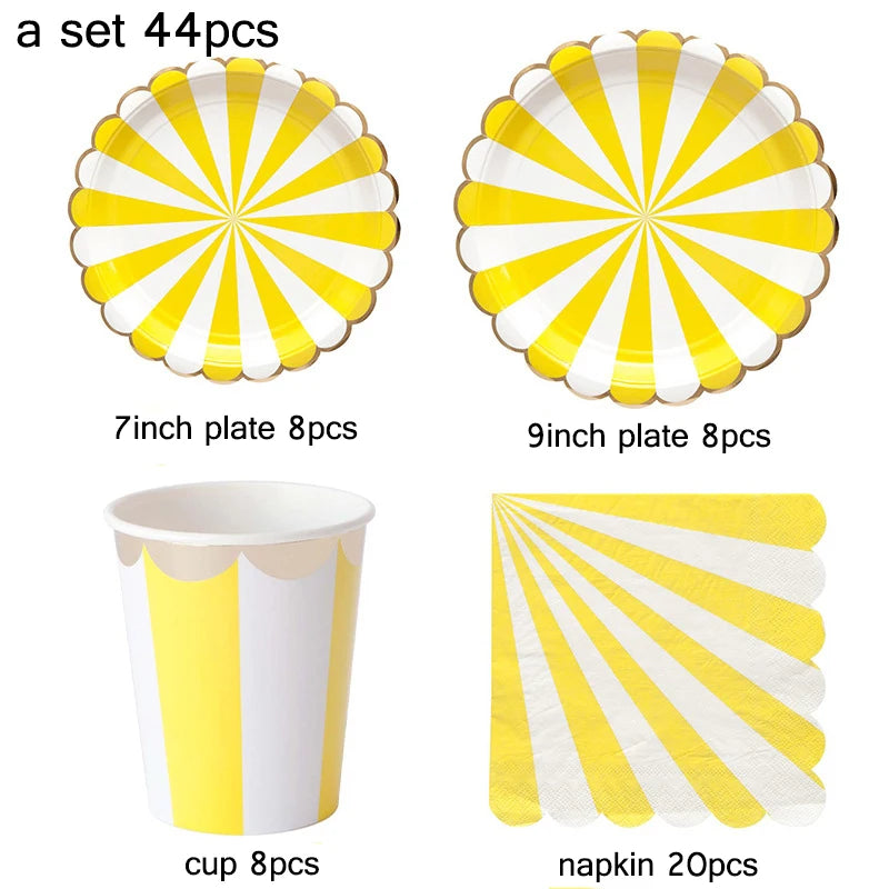 44pcs/set Multicolor Stripe Gold Foil Disposable Tableware Plate Cup Napkin Christmas New Year Birthday Party Decor Supplies
