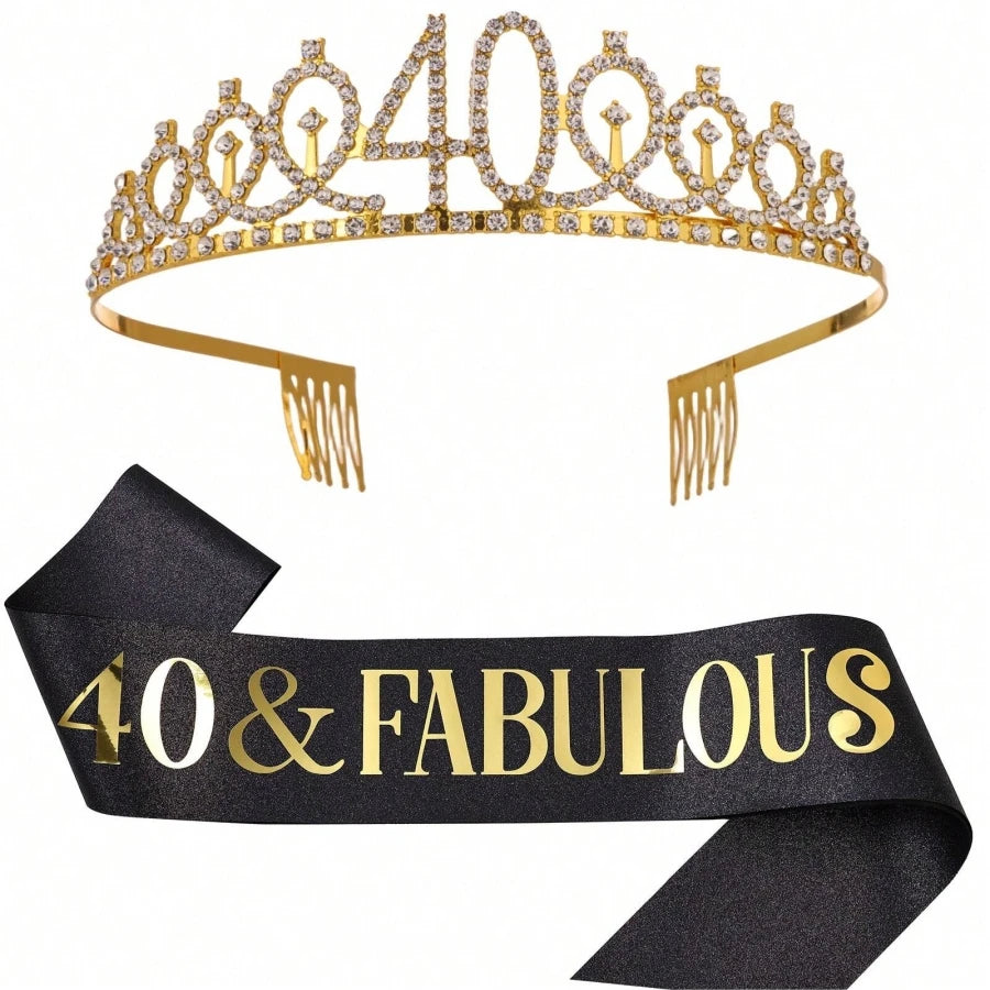 Birthday Tiara Crown Sash Women Girls 30Th 40Th 50Th 60Th 70Th 80Th Fabulous Happy Birthday Party Decoration Favor Gifts