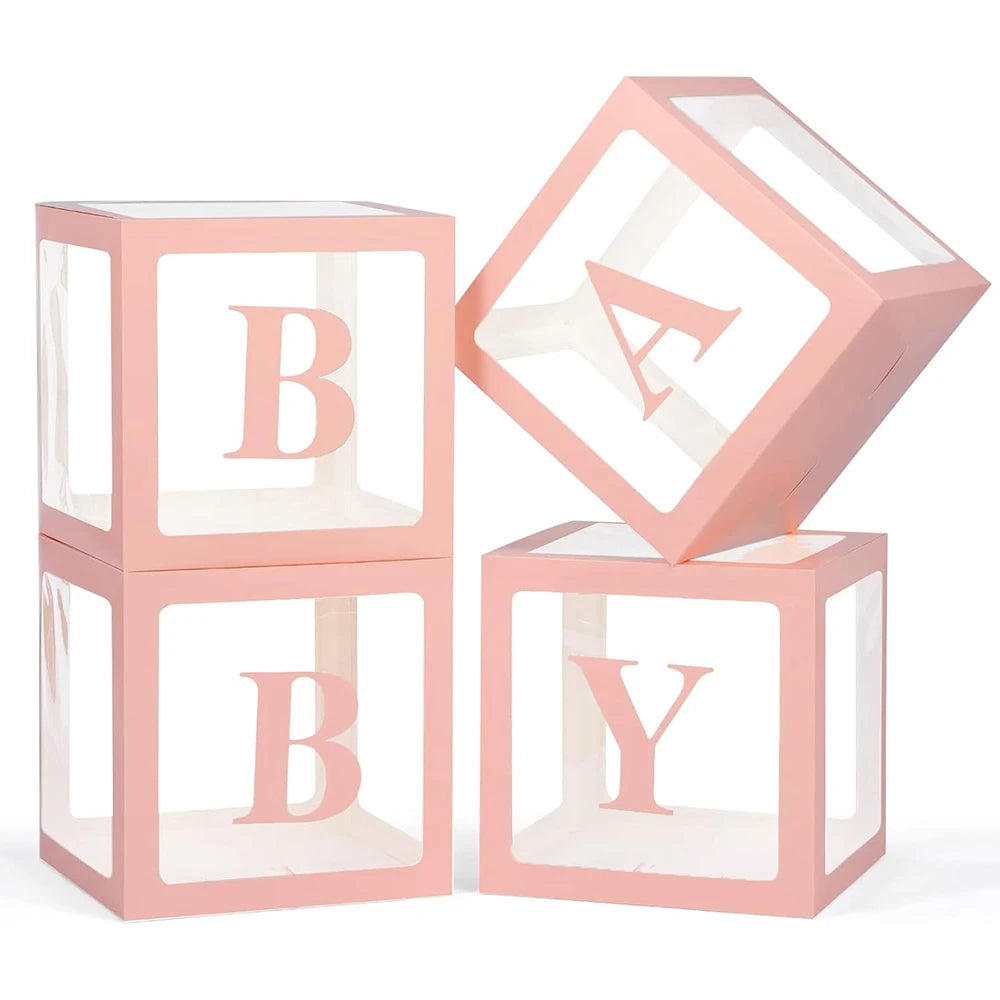 Baby Boxes with Letters 30cm/25cm for Baby Shower Transparent Balloon Box Blocks Birthday Party Gender Reveal Party Decorations