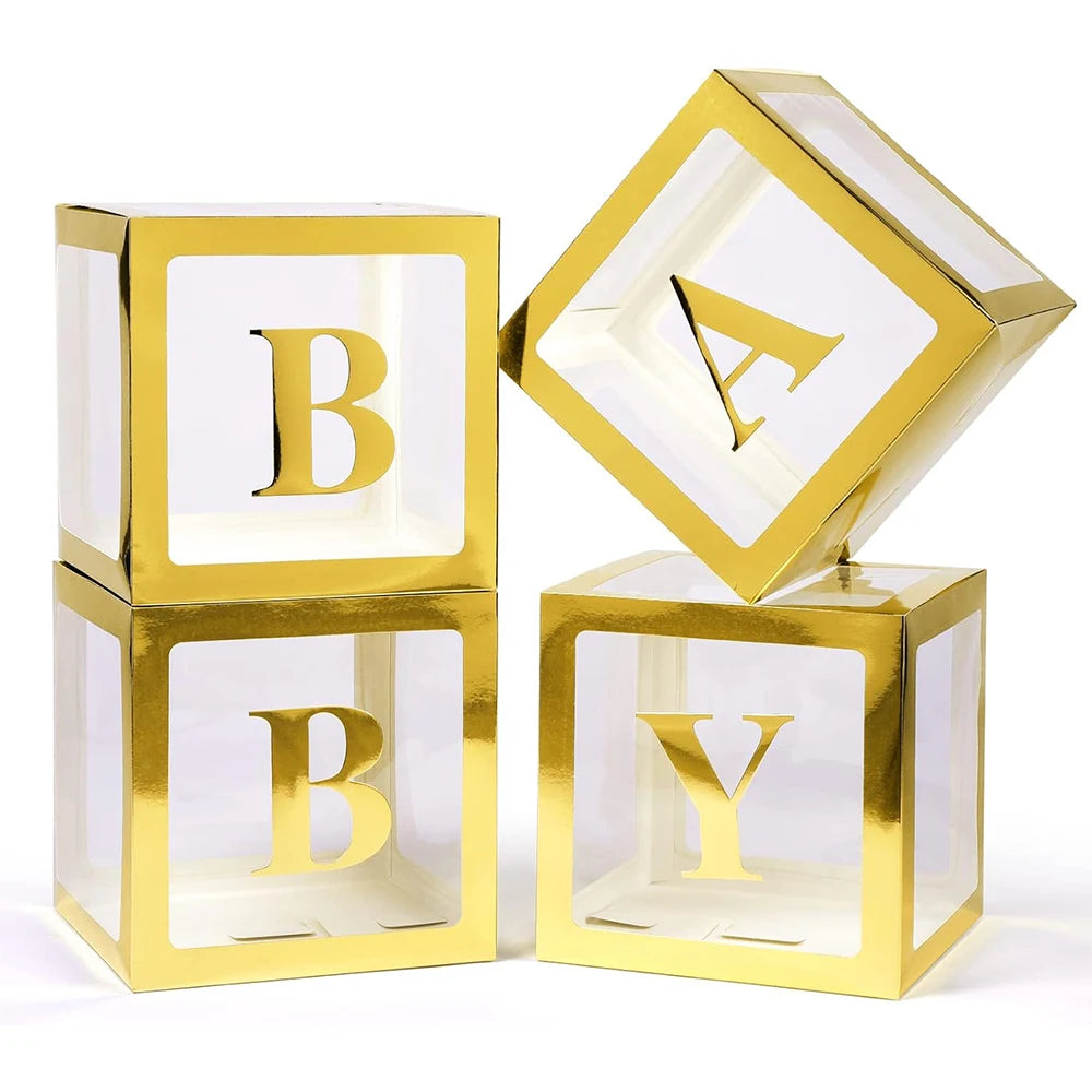 Baby Boxes with Letters 30cm/25cm for Baby Shower Transparent Balloon Box Blocks Birthday Party Gender Reveal Party Decorations