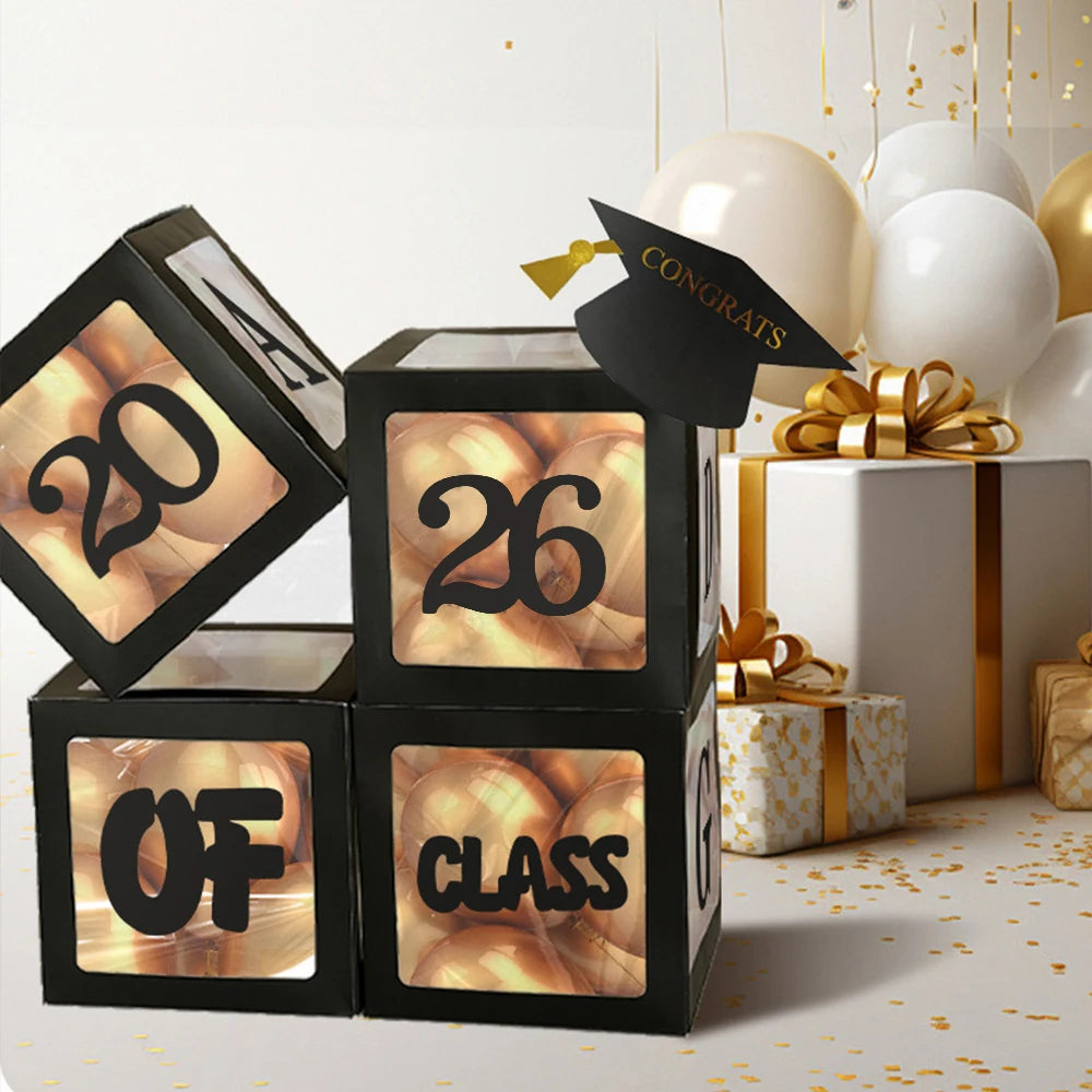 Runtowo 1set 2026 Black Graduation Balloon Box ,Graduation Party Decorations ,Class of 2026 Party Background Decor