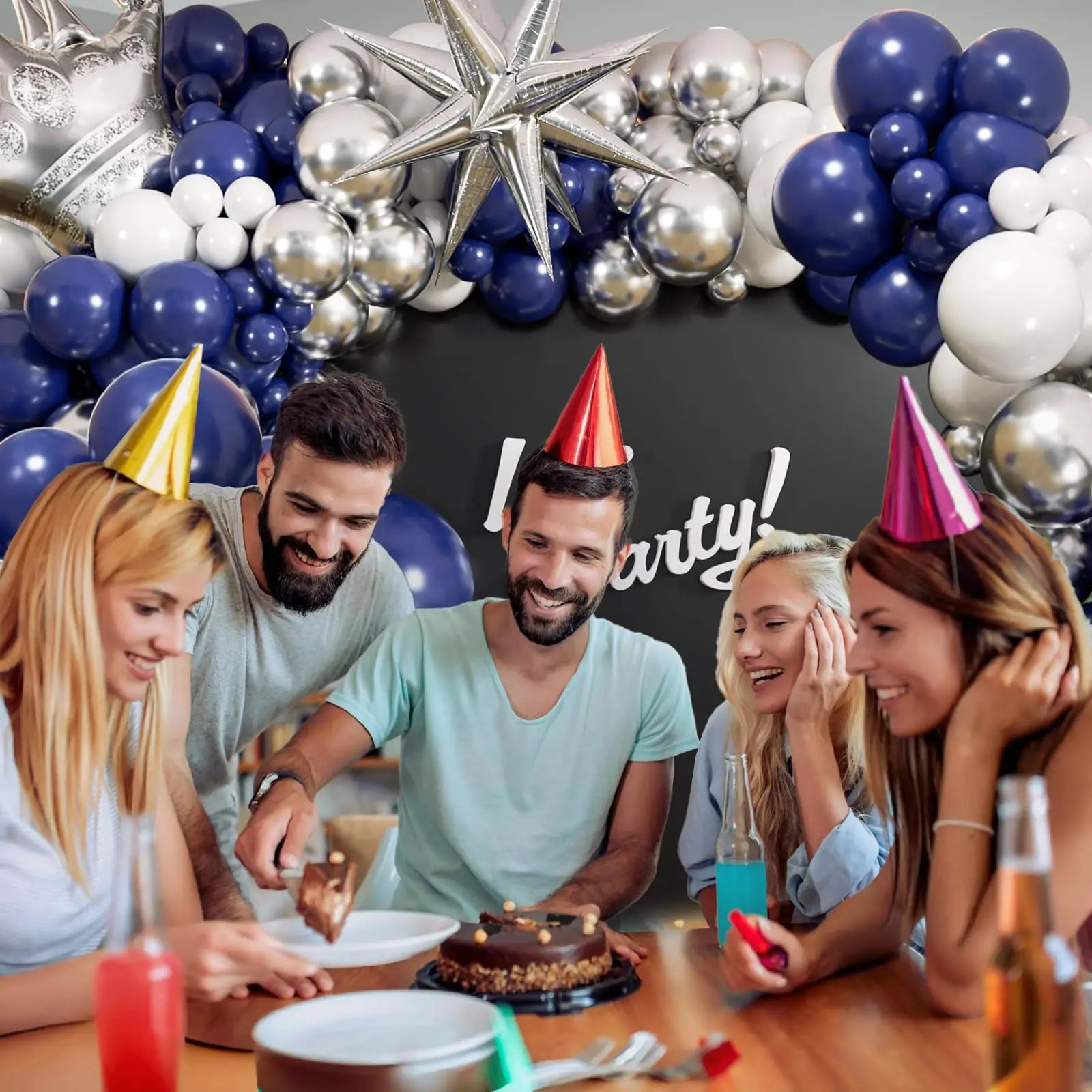 133Pcs Navy Blue and Silver Balloon Garland Arch Kit with Starburst-balloons for Graduation Wedding Anniversary Birthday Decor
