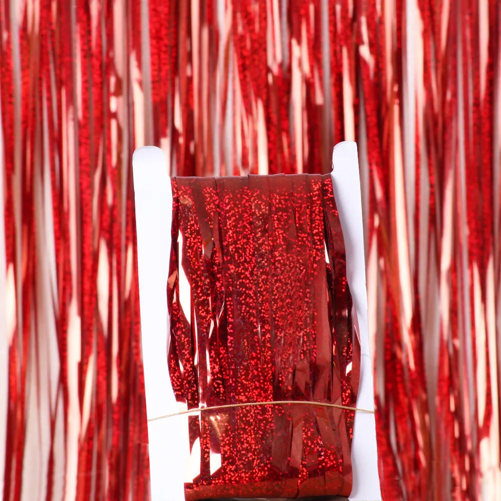 Metallic Tinsel Foil Fringe Backdrop Curtain