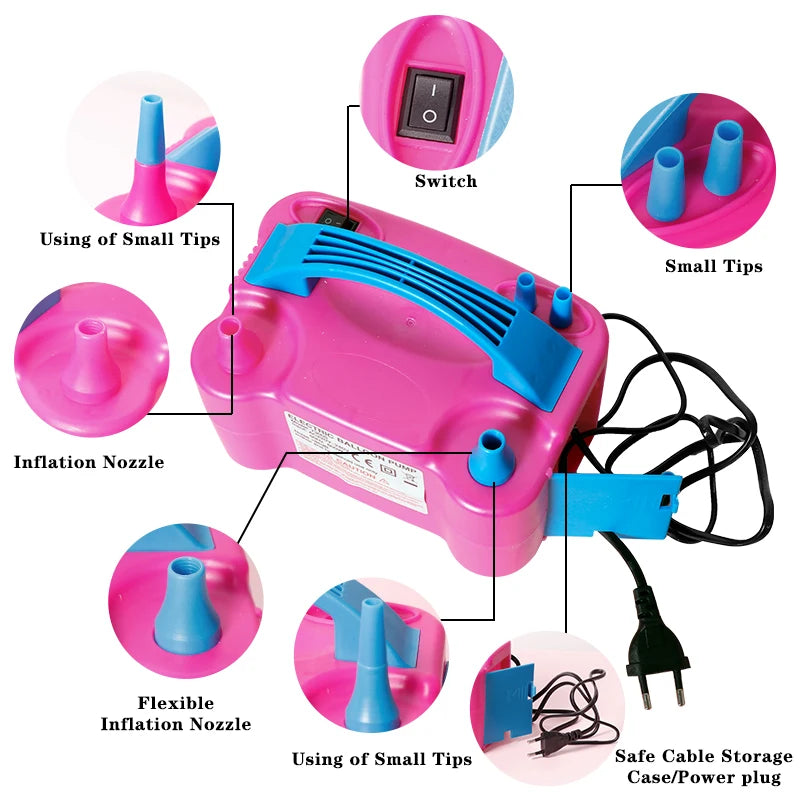 220V Electric Balloon Air Pump Inflator Dual-Nozzle Latex Globos Machine Blower for Birthday Party Arch Column Stand Inflatable