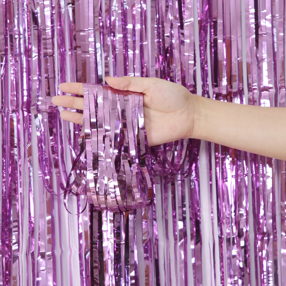Metallic Tinsel Foil Fringe Curtains Photo Backdrop Glitter Streamers Foil Fringe Backdrop Curtain for Xmas Wedding Background