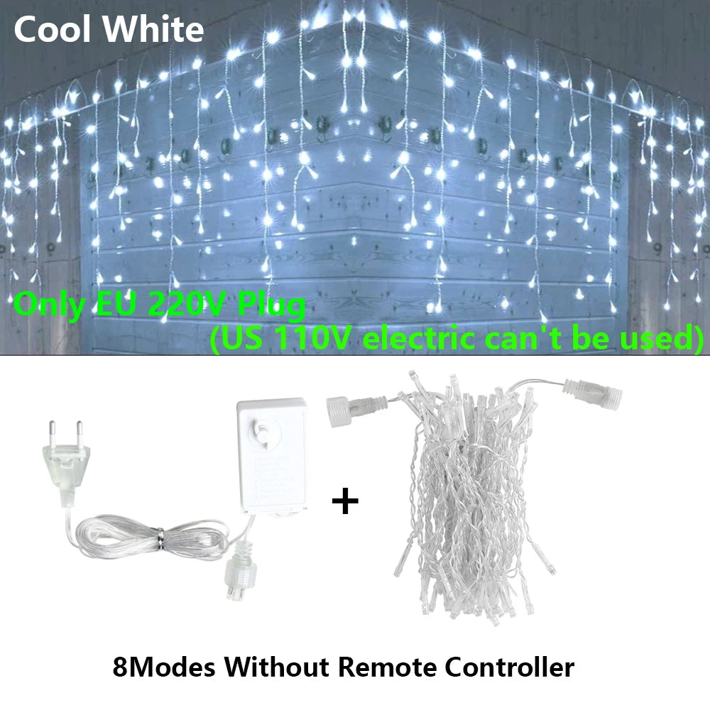 40M LED Curtain Icicle String Fairy Lights Garland Remote Outdoor For Christmas New Year Birthday Wedding Street Holiday Decor
