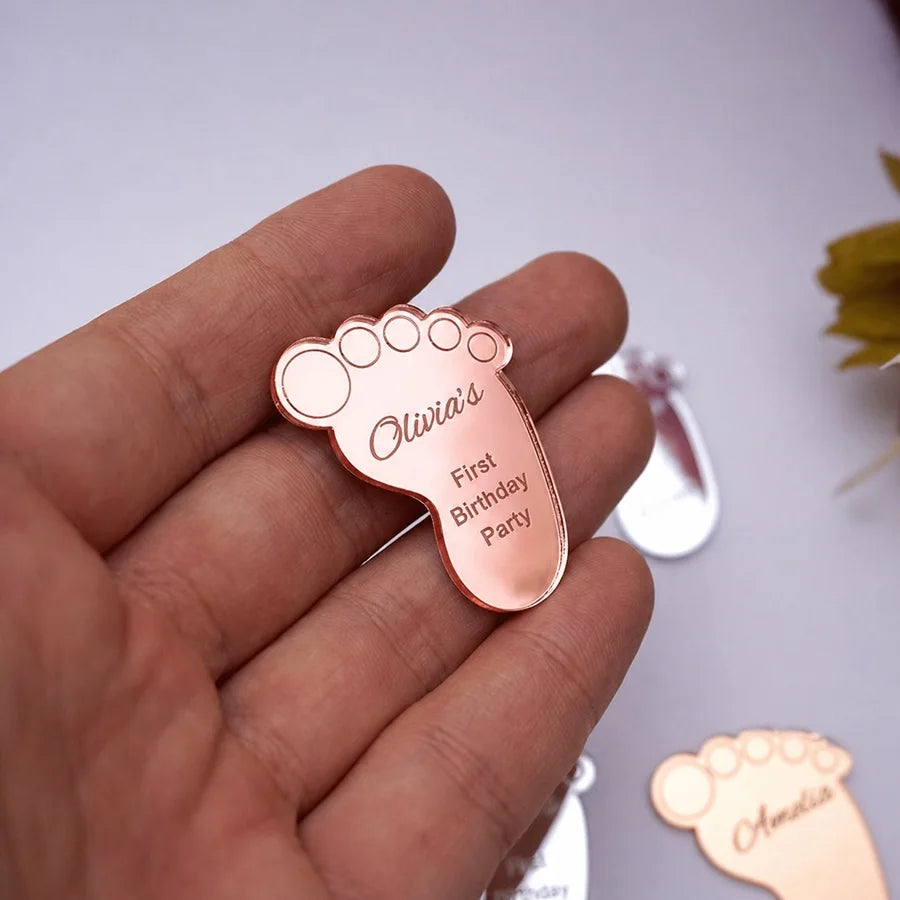 Personalized Baby Footprint Mirror Acrylic Party Favor Custom Name First Birthday Baby Shower Decorations Keepsake Gift