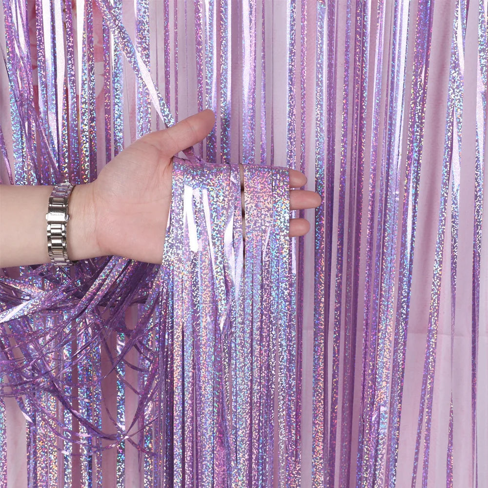 Metallic Tinsel Foil Fringe Curtains Photo Backdrop Glitter Streamers Foil Fringe Backdrop Curtain for Xmas Wedding Background