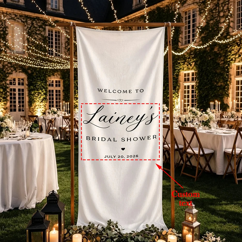 Personalized Bridal Shower Welcome Fabric Sign Boho Wedding Backdrop Banner Rustic Outdoor Engagement Party Bachelorette Decor