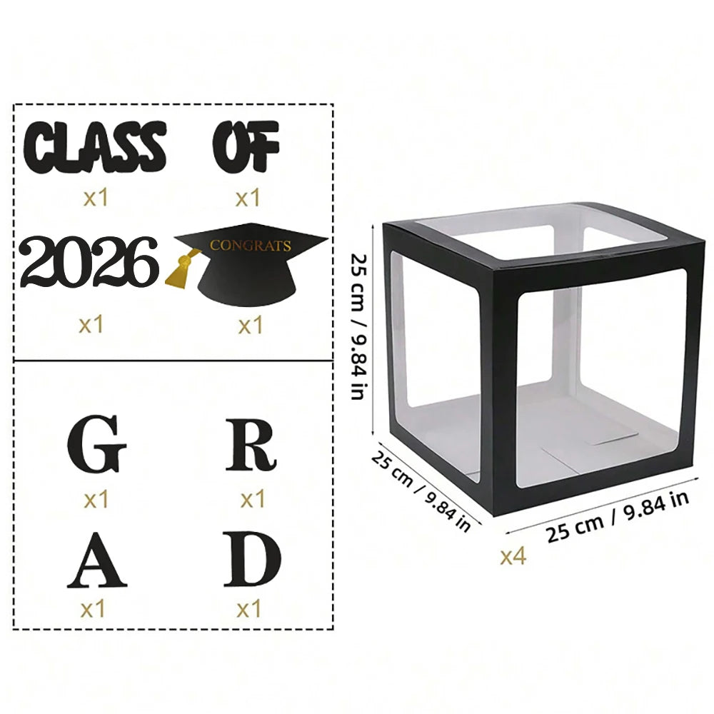 Runtowo 1set 2026 Black Graduation Balloon Box ,Graduation Party Decorations ,Class of 2026 Party Background Decor