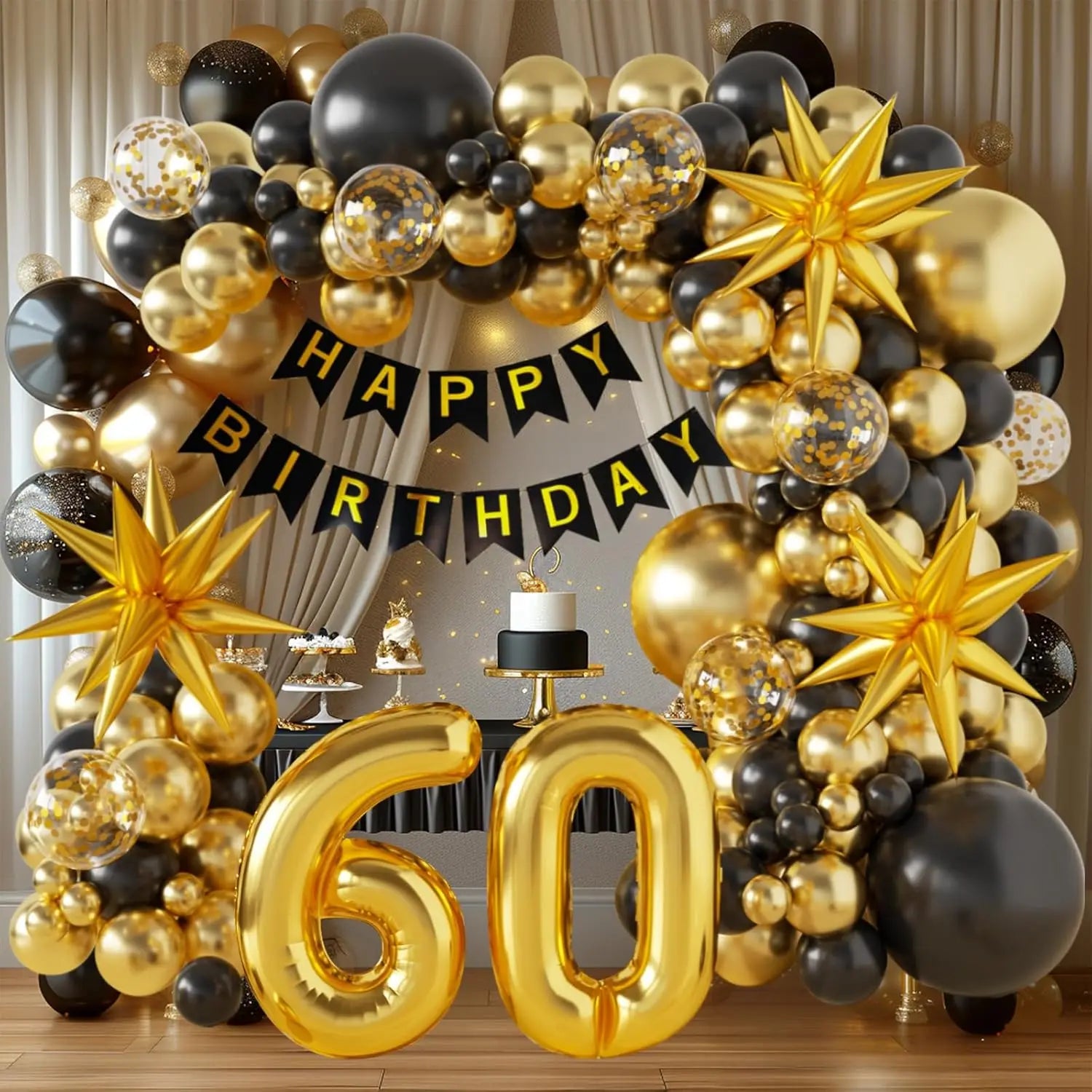 50th Birthday Decorations for Men and Women, Happy 60th Birthday Banner Balloons Arch Kit, Black and Gold 40 Balloon Numbers