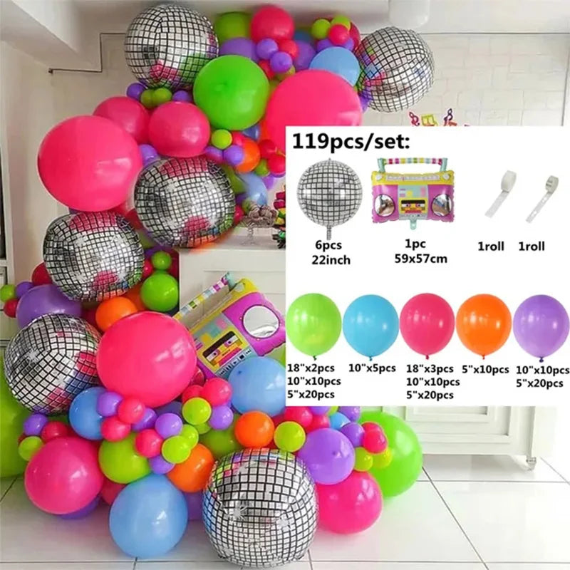 119pcs Back to 80s 90s Theme Balloon Garland Arch Kit 4D Radio Balloons Retro Party Decorations Hip Hop Rock Photo Props Supplie